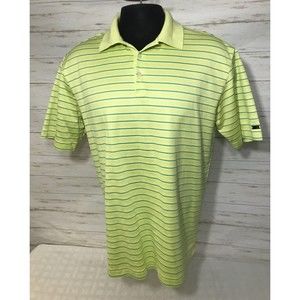 Vtg. Nike FIT DRY Tiger Woods Golf Polo Shirt LARGE Men Green Yellow Blue Stripe